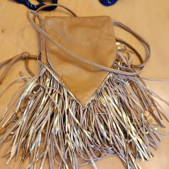 Handmade crochet knit blue open sweater women's size S/M with tan crossbody - Picture 8 of 9